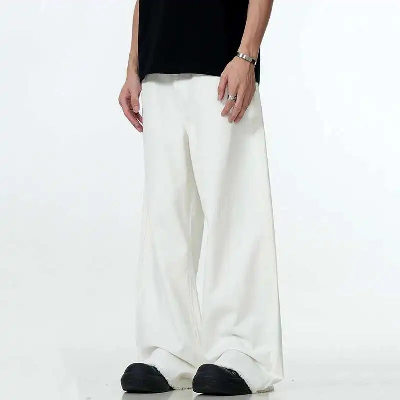 Solid Color Raw Edge Denim Jeans