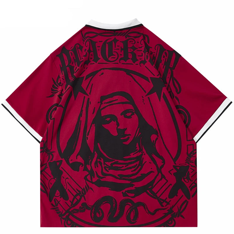 Vintage Virgin Mary Graphic Embroidered T-Shirt