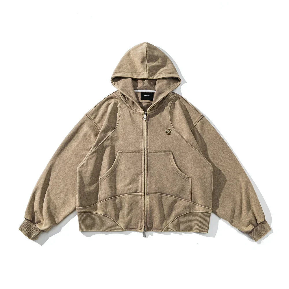 Sudadera con capucha vintage, moderna y casual, de color liso