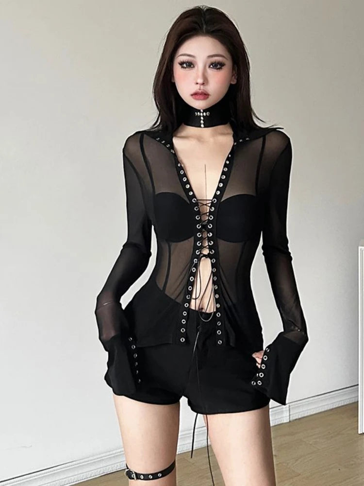 Sexy Vintage Patchwork Gaze Bodycon Shirt