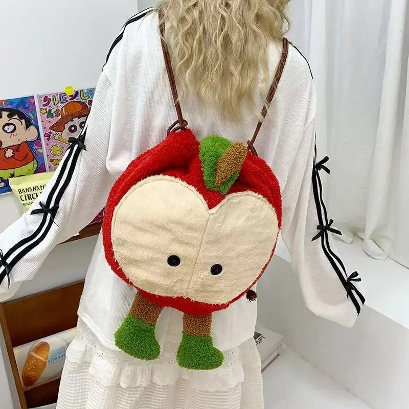 Bonita mochila con cordón y diseño de manzana esponjosa
