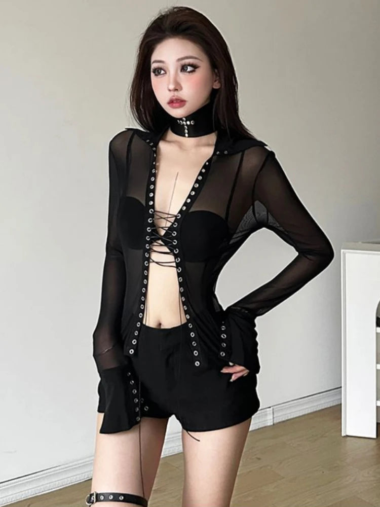 Sexy Vintage Patchwork Gaze Bodycon Shirt