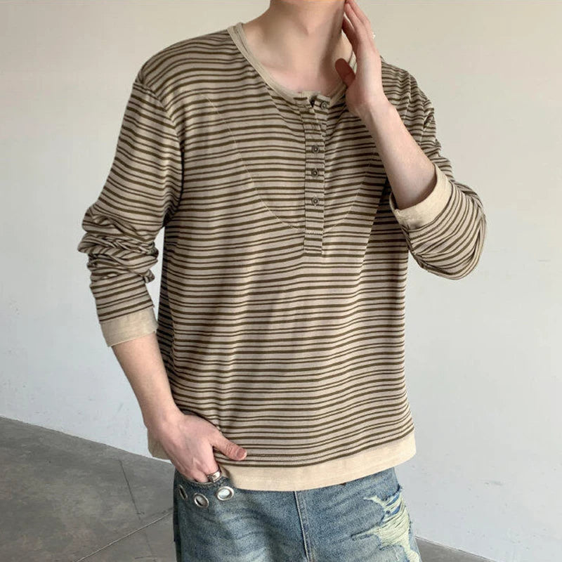 Camiseta de manga larga con botones a rayas