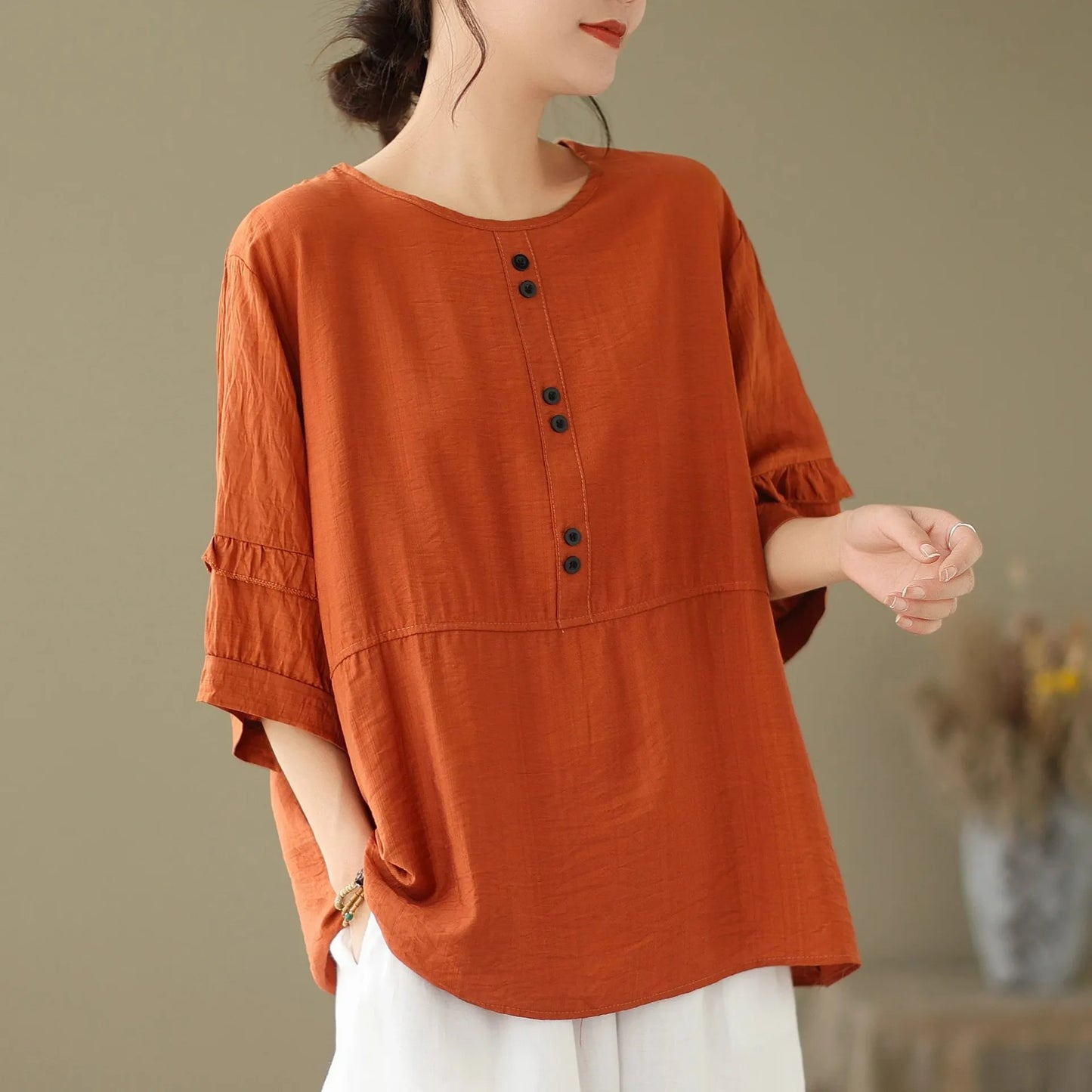Camiseta holgada y cómoda de color liso