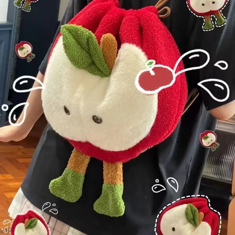 Bonita mochila con cordón y diseño de manzana esponjosa