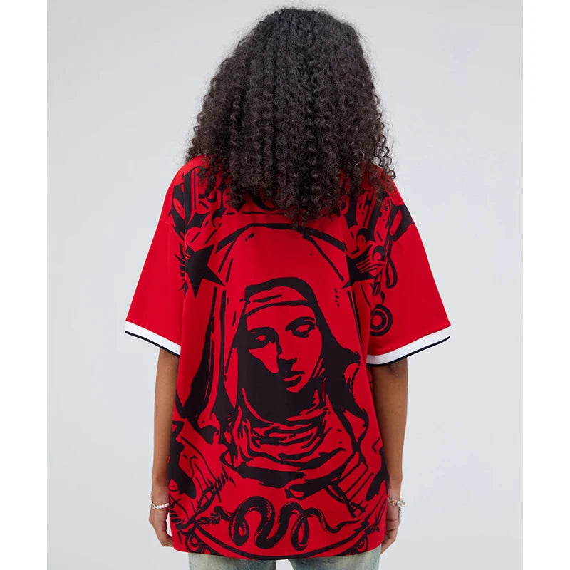 Vintage Virgin Mary Graphic Embroidered T-Shirt
