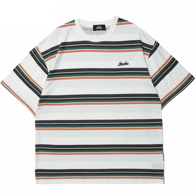 Bold Striped Print Cotton T-Shirt