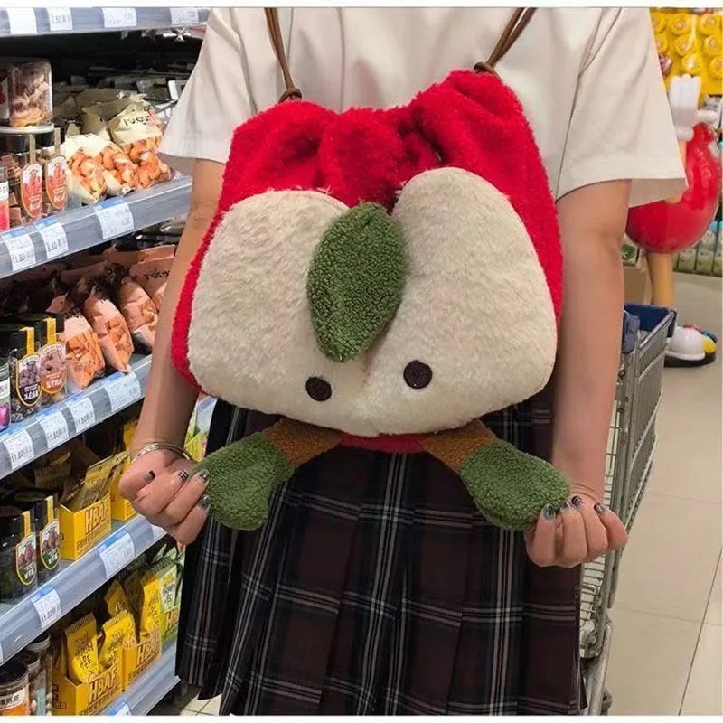 Bonita mochila con cordón y diseño de manzana esponjosa
