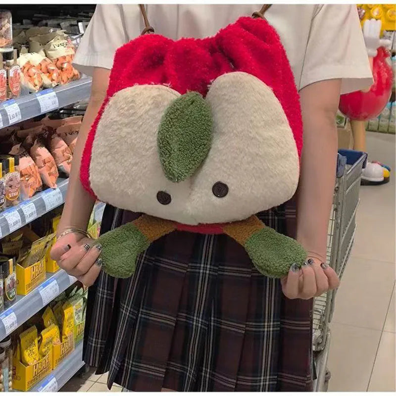 Bonita mochila con cordón y diseño de manzana esponjosa