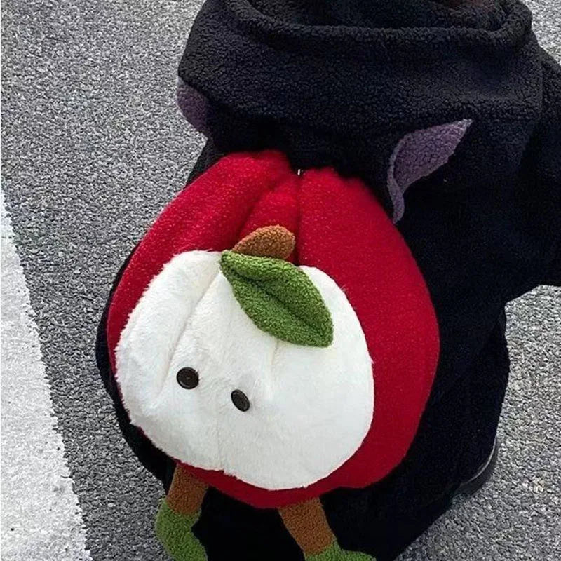 Bonita mochila con cordón y diseño de manzana esponjosa