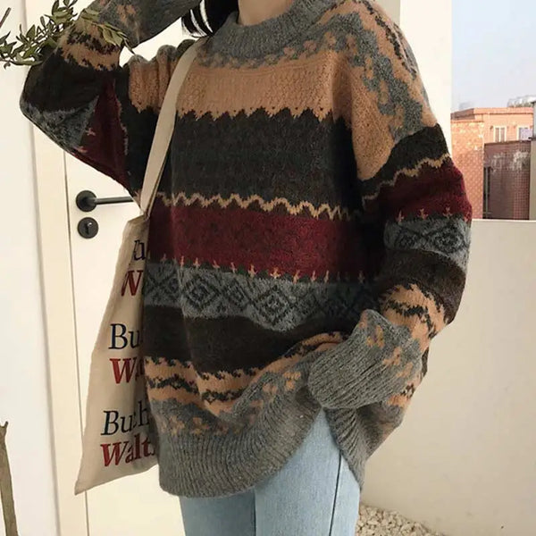 Cozy Striped Winter Pullover Sweater