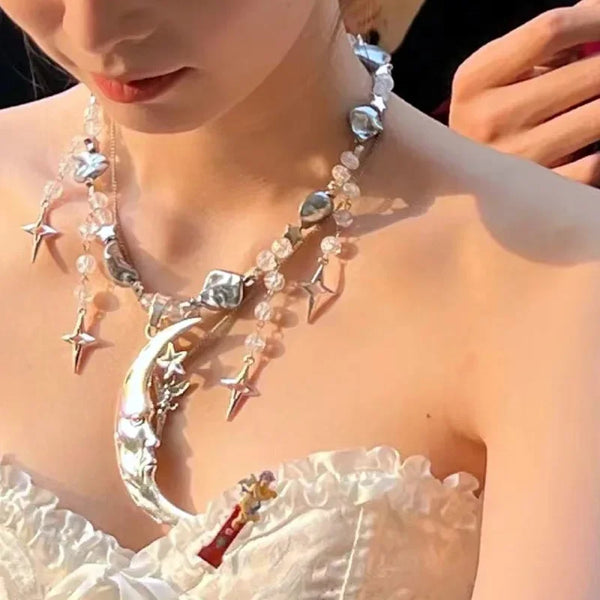 Soft Girl Moon & Stars Beaded Necklace