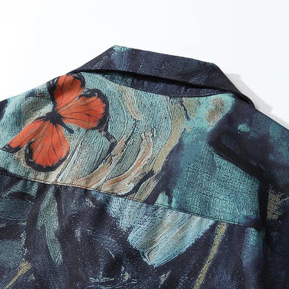 Camisa hawaiana de playa de verano con estampado de mariposas