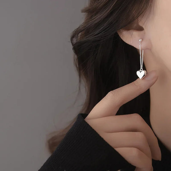 Elegant Silver Heart Drop Earrings