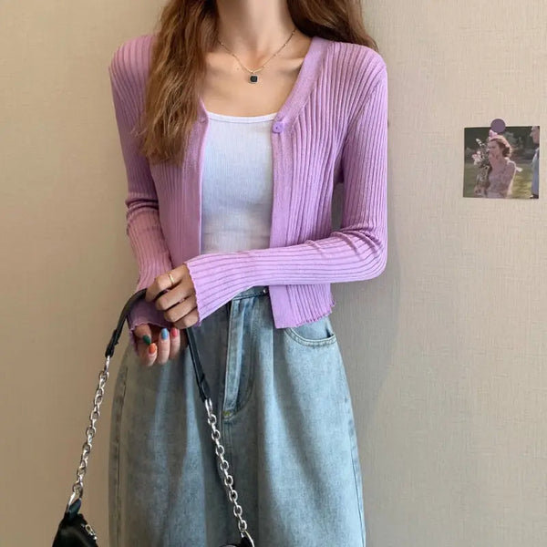 Soft Girl One Button Cardigan