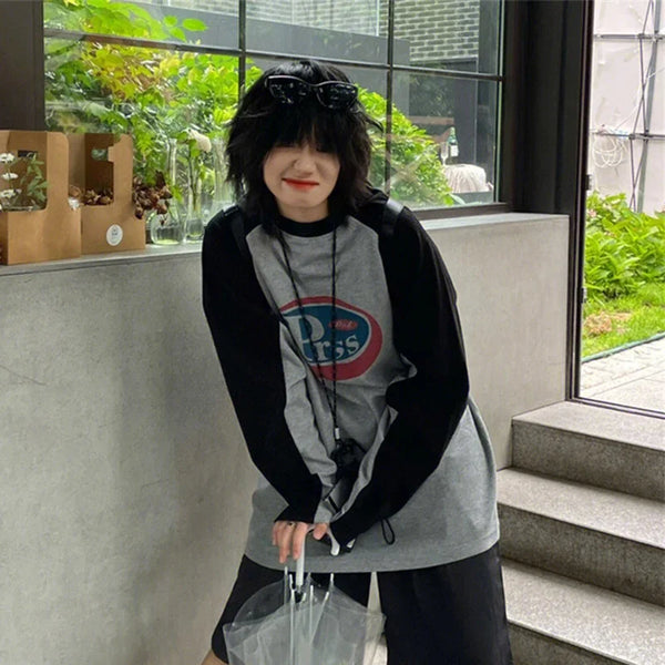 Y2K Vintage Gray Patchwork T-shirt