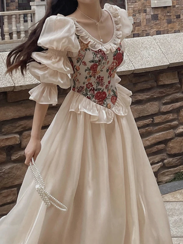 French Style Cottagecore Maxi Dress