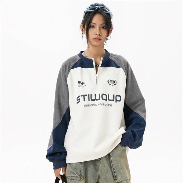 Vintage Patchwork Off-Shoulder Long Sleeve T-shirt