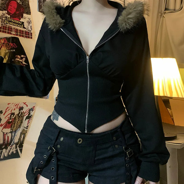 Faux Fur Collar Gothic Winter Hoodie