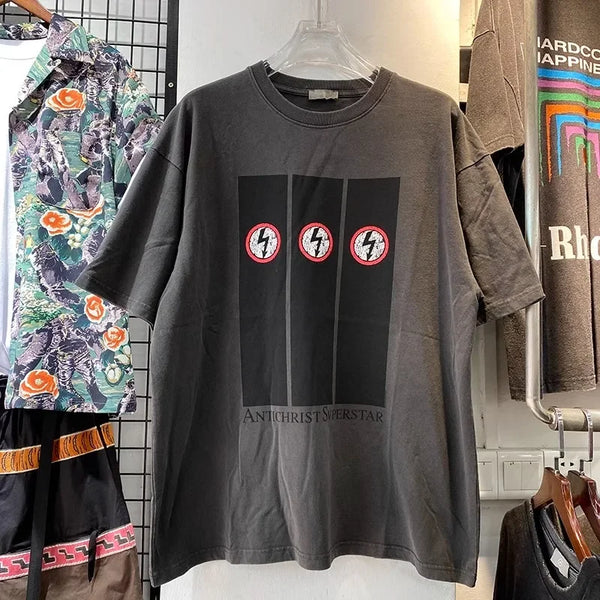 Vintage Lightning Stripe Printed Cotton T-Shirt