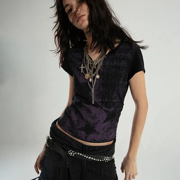 Vintage Grunge Star Print Crop T-Shirt