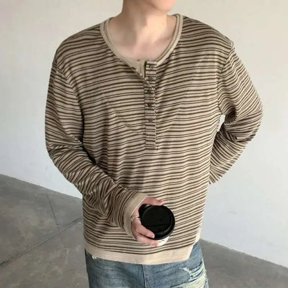 Camiseta de manga larga con botones a rayas