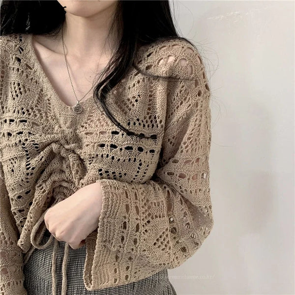 V-neck Hallowed Out Sweater