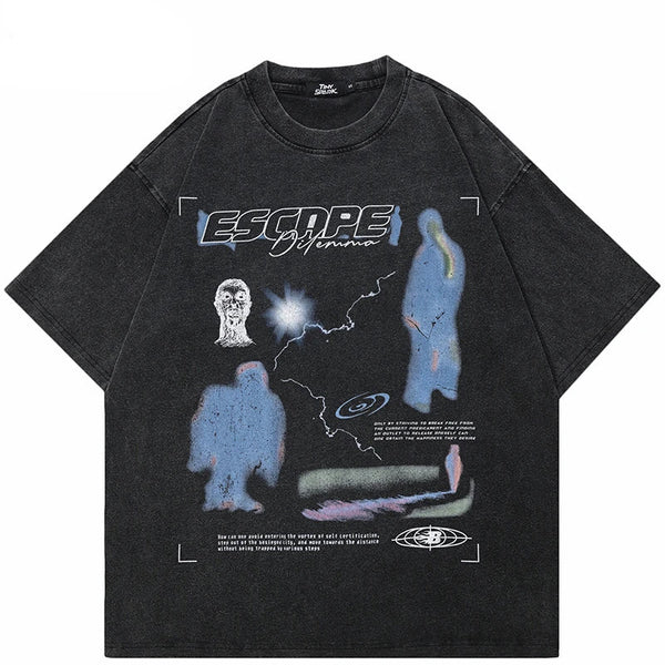 Vintage Washed Black Graphic Escape T-Shirt