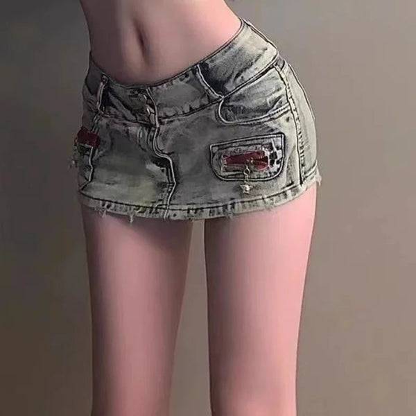 Vintage Patchwork Denim High Waist Shorts