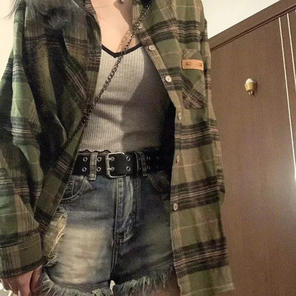Vintage Oversize Green Plaid Shirt