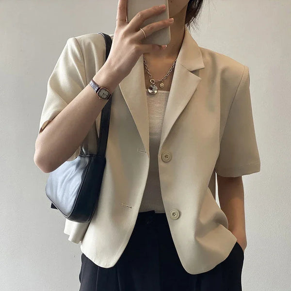 Blazers elegantes de color liso para mujer, traje de oficina