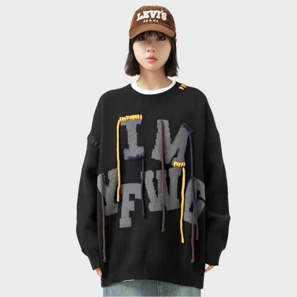 Luxury Alphabet Embroidered Knit Oversize Sweater