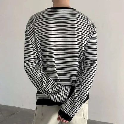 Camiseta de manga larga con botones a rayas