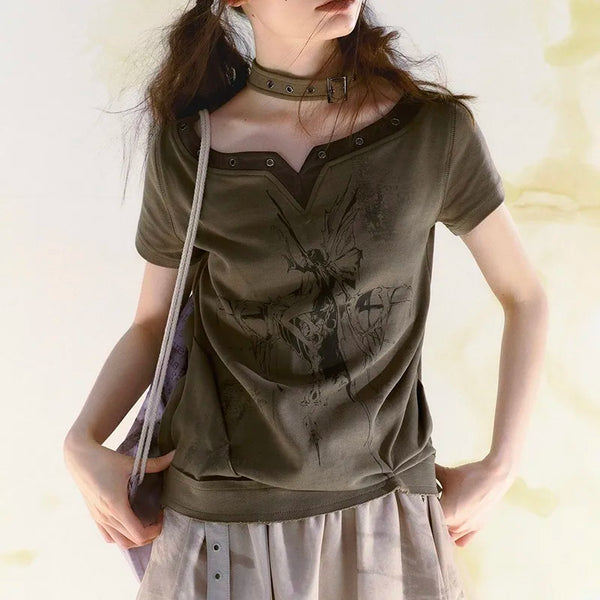 Vintage Patchwork Halter Wasteland Punk T-Shirt