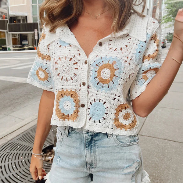 Crochet Top Knitted Crop Handmade Cardigan