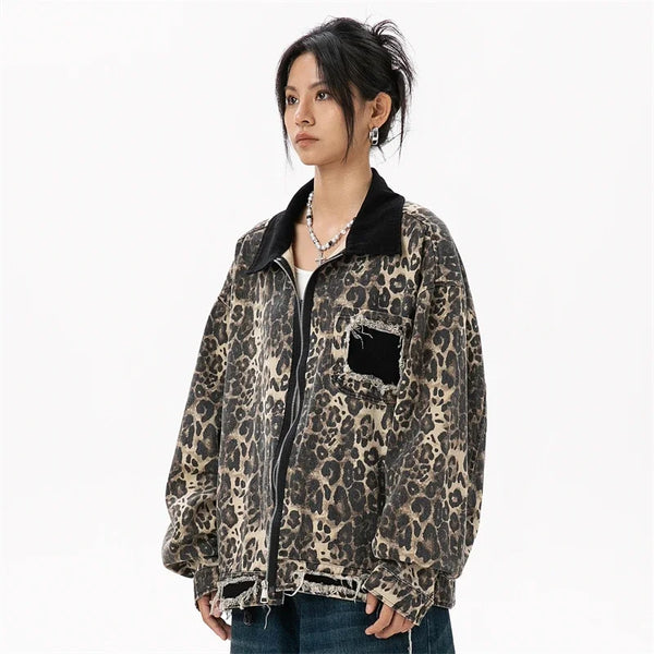 Vintage Leopard Short Windbreaker Jacket