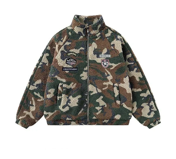 Warm Camouflage Lamb Wool Coat