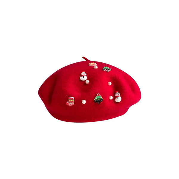 Christmas Gift Snowman Pearl Beret
