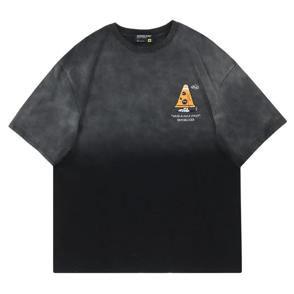 Washed Tie Dye Letter Embroidery T-Shirt