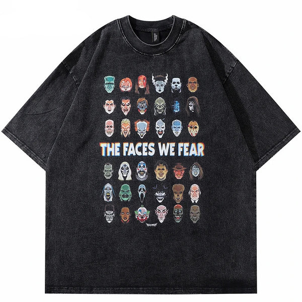 Scary Faces Graphic Washed Black T-Shirt
