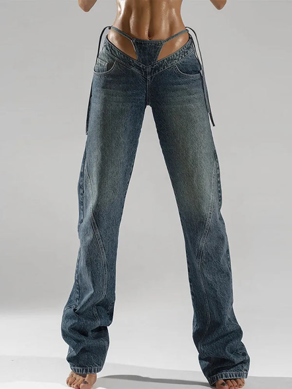 Baddie Cut Out Low Rise Denim Jeans