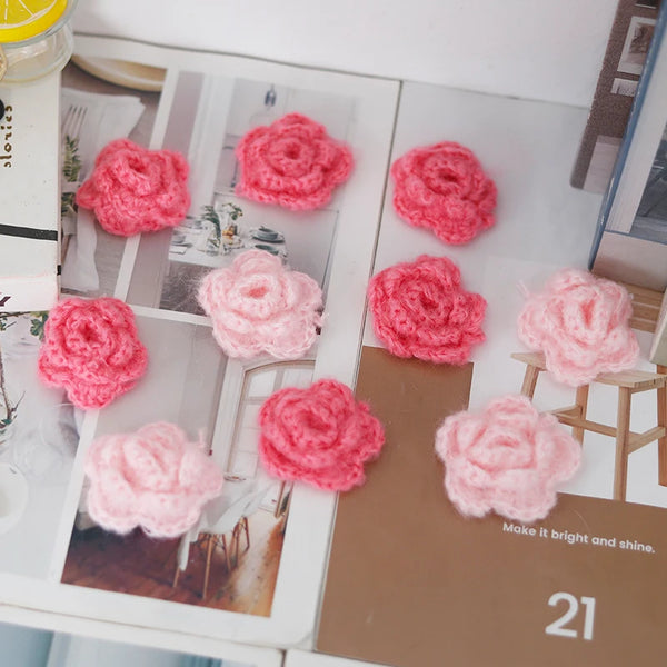 10 Parts OF Handmade Knitting Wool Crochet Flower Heads