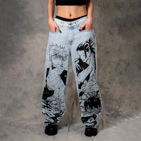 Y2K Casual High Waist Anime Jeans