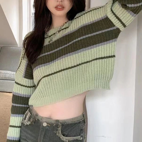 Y2K Contrast Color Striped Cropped Top
