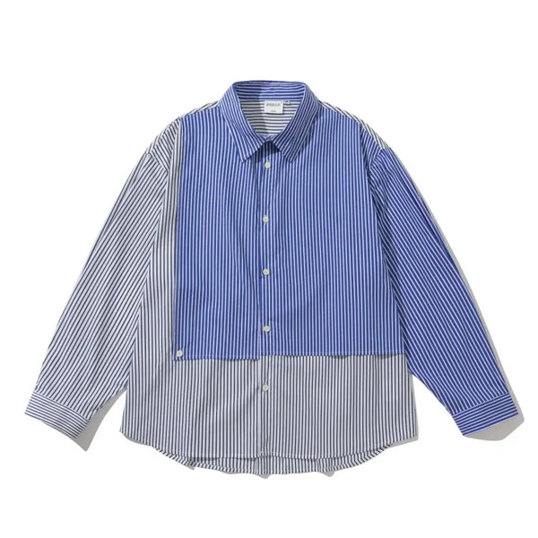 Loose Stripe Splice Long Sleeve Shirt