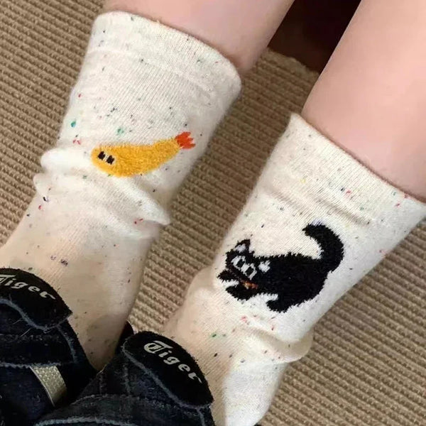 School Socks Thermal Cute Cartoon Cat Fish