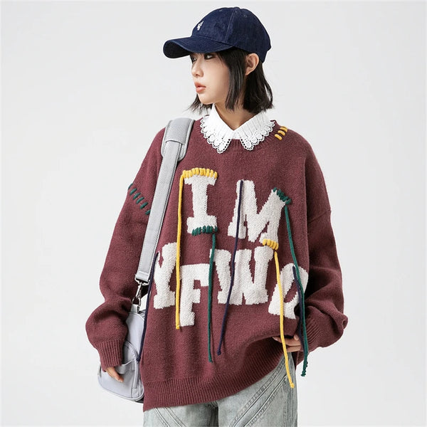 Luxury Oversize Alphabet Embroidery Knit Sweater