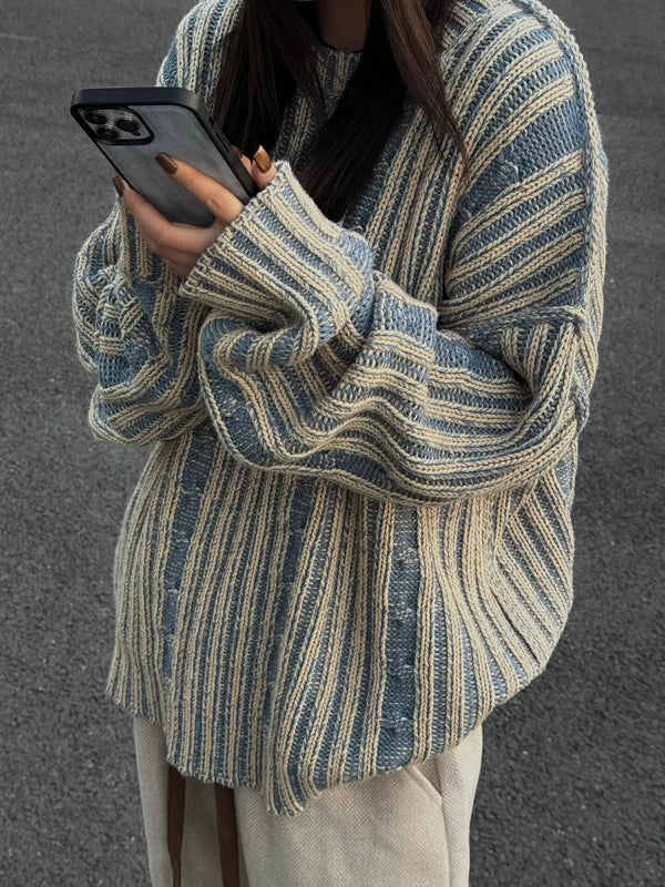 Retro Striped Contrast Color Knitted Sweaters