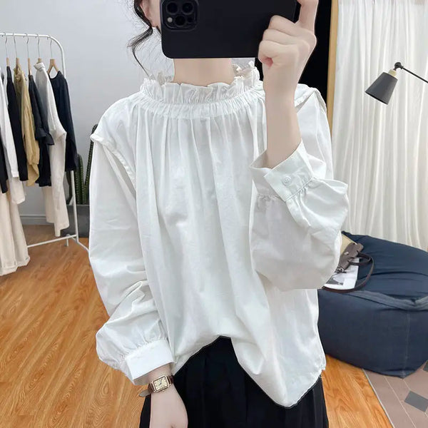 Lotus Leaf Collar Puff Sleeve Shirt