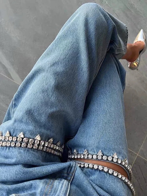 Baddie Embellished Ripped  Jeans